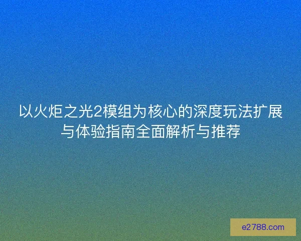 以火炬之光2模组为核心的深度玩法扩展与体验指南全面解析与推荐
